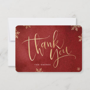 red and gold simple modern Calligraphy christmas Thank You Card