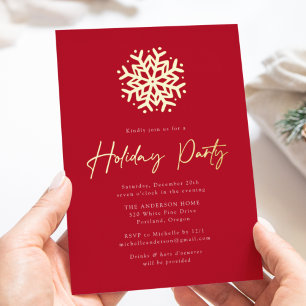Red and Gold Simple Snowflake Holiday Party
