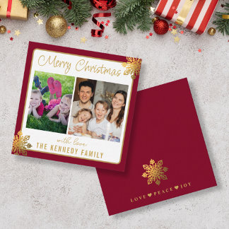 Red And Gold  Snowflake 2 Photo Mini Christmas  Card