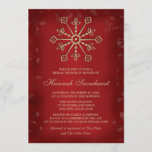 RED AND GOLD SNOWFLAKE BRIDAL SHOWER INVITATION