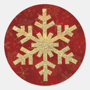 Red and Gold Snowflake Christmas Stickers