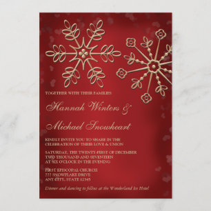 Red and Gold Snowflake Wedding Invitations