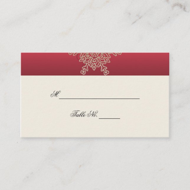 Red and Gold Snowflake Wedding Place Cards (Front)