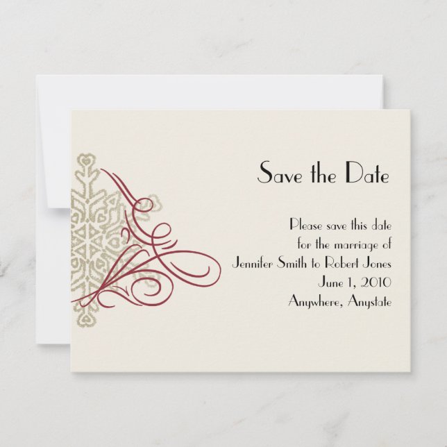 Red and Gold Snowflake Wedding Save the Date (Front)
