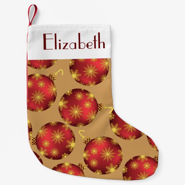 Red and Gold Snowflakes Christmas Baubles Monogram Small Christmas Stocking (Front)