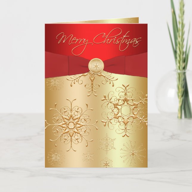 Red and Gold Snowflakes Christmas Card (Front)