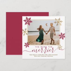 Red and Gold Snowflakes Photo Christmas Pregnancy Announcement