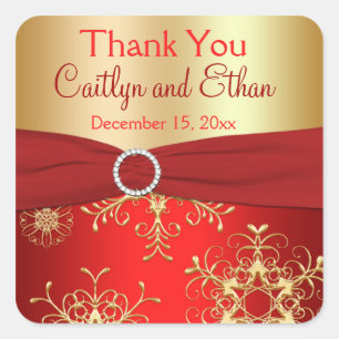 Red and Gold Snowflakes Wedding Favour Sticker