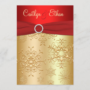 Red and Gold Snowflakes Wedding Invitation
