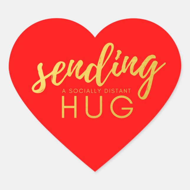 Red and Gold Social Distancing Hug Heart Sticker (Front)