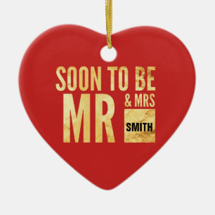 Red And Gold Soon To Be Mr And Mrs Custom Ceramic Tree Decoration