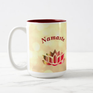 Red and Gold sparkle Namaste Lotus Flower Two-Tone Coffee Mug