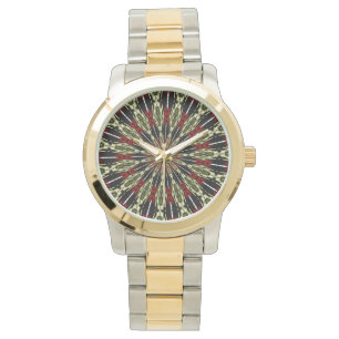 Red and Gold Stained Glass Window Kaleidoscope Watch
