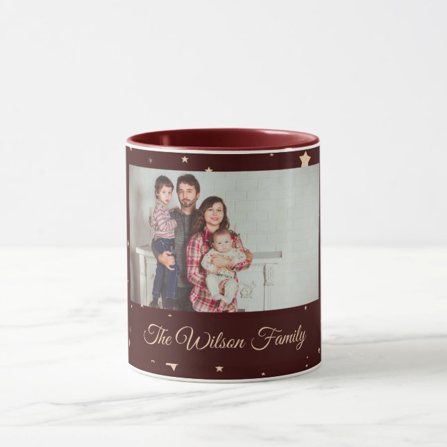 Red and Gold Starry Night  Photo Christmas Mug (Center)