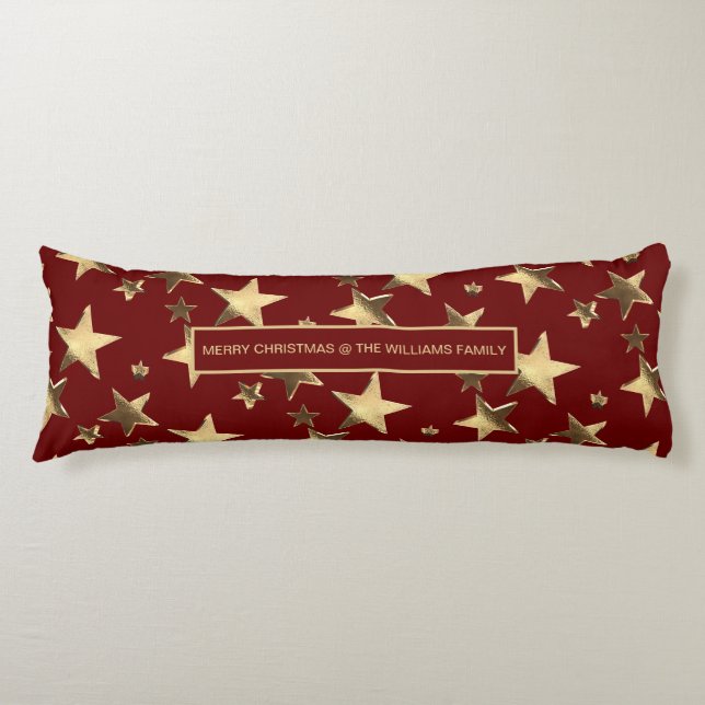 Red and Gold Stars Pattern Festive Christmas Body Cushion (Front)