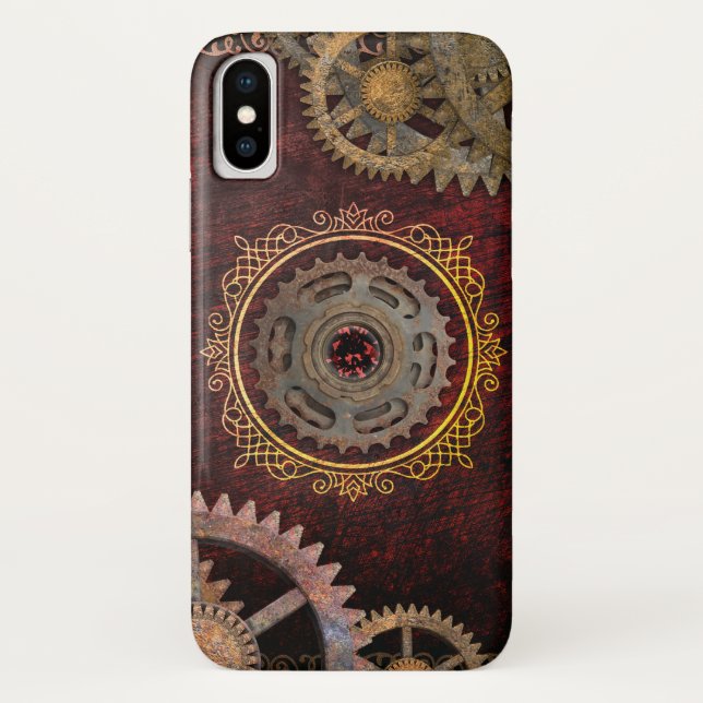 Red and Gold Steampunk Gear Case-Mate iPhone Case (Back)