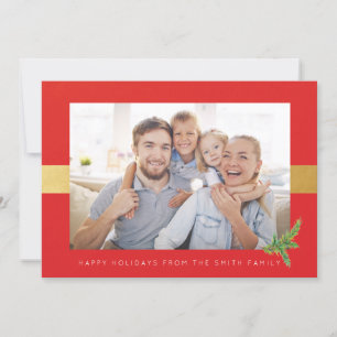 Red and Gold Stripe Photo Holiday Greetings