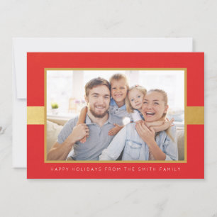 Red and Gold Stripe Photo Holiday Greetings Card