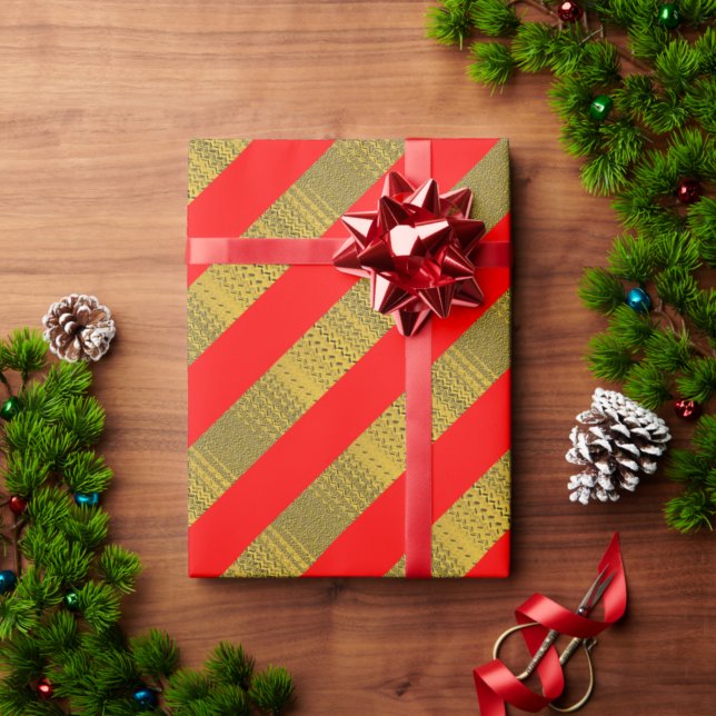 Red and Gold Striped Christmas Wrapping Paper (Creator Uploaded)