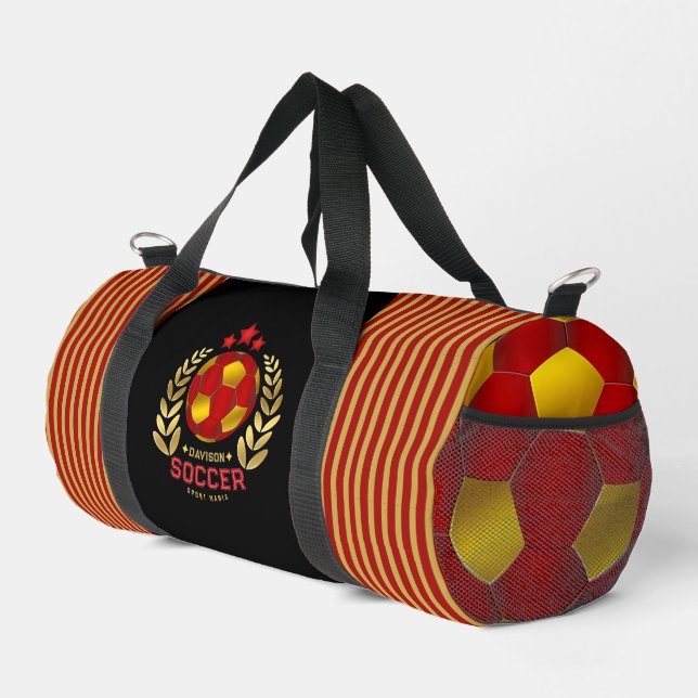 Red And Gold Striped Crest With Ball Pattern Desig Duffle Bag (Right Corner)