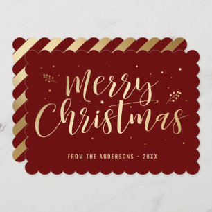 Red and Gold Striped Merry Christmas Cards