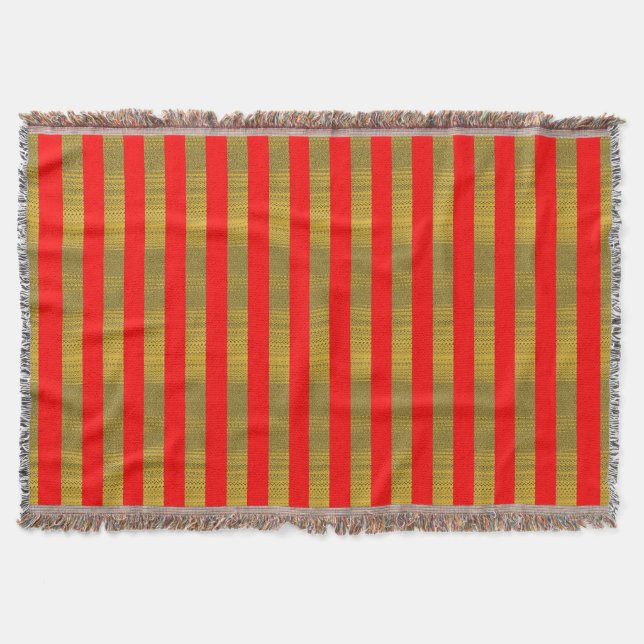 Red and Gold Stripes Christmas Throw Blanket (Front)