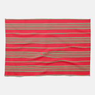 Red and Gold Stripes Tea Towel