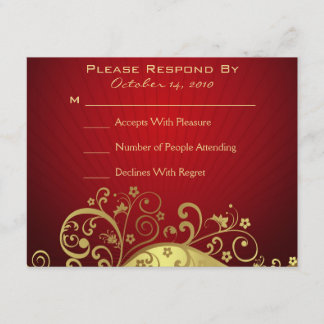 Red and Gold Swirl Reply Card