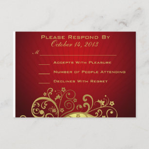 Red and Gold Swirl Reply Card