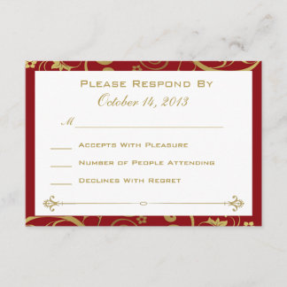 Red and Gold Swirl RSVP Card