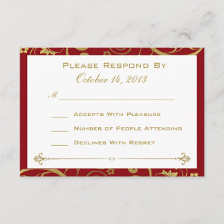 Red and Gold Swirl RSVP Card