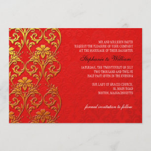 Red and Gold Swirl Wedding Invitation