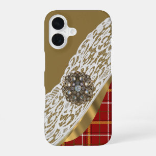 Red and gold tartan plaid and lace iPhone 16 case