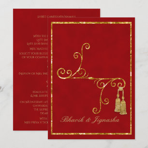 Red and Gold Tassel Indian Wedding Invitation