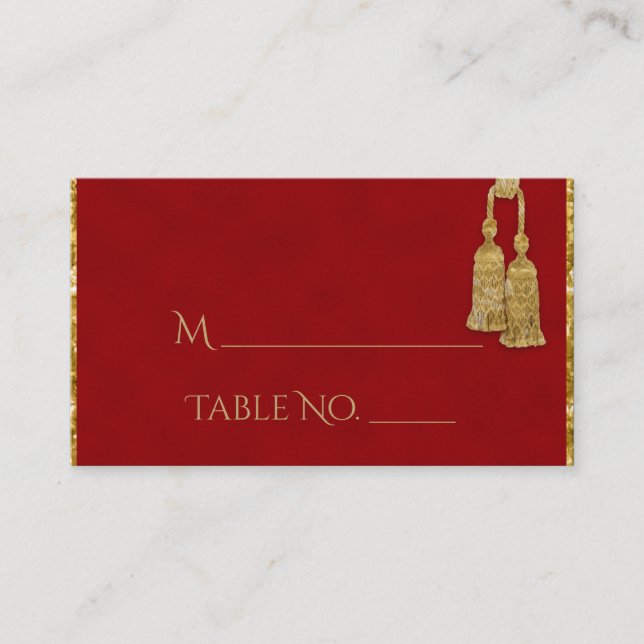 Red and Gold Tassel Indian Wedding Place Cards (Front)