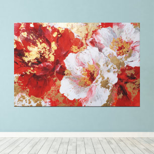 Red and Gold Textured Floral Abstract Wall Art