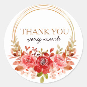 Red and gold thank you floral leaves sticker
