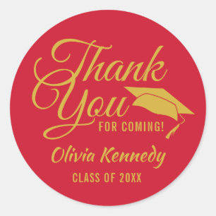 Red And Gold Thank You Graduation Party Favour Classic Round Sticker