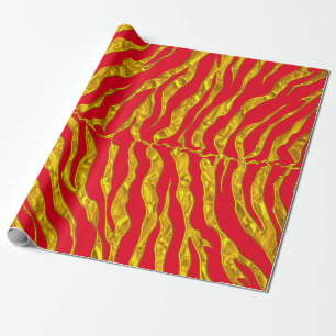 Red And Gold Tiger Stripes Animal Print Wrapping Paper