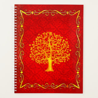 Red and Gold Tree Faux Leather Ancient Tome Planner