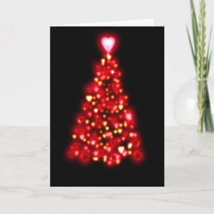 Red and Gold Tree Love Hearts Holiday Card
