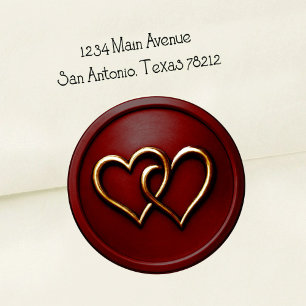 Red and Gold Two Hearts Wedding Classic Round Sticker