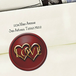 Red and Gold Two Hearts Wedding Love Classic Round Sticker