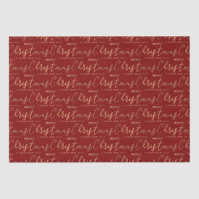Red and Gold Typography Script Merry Christmas  Tissue Paper (Front)