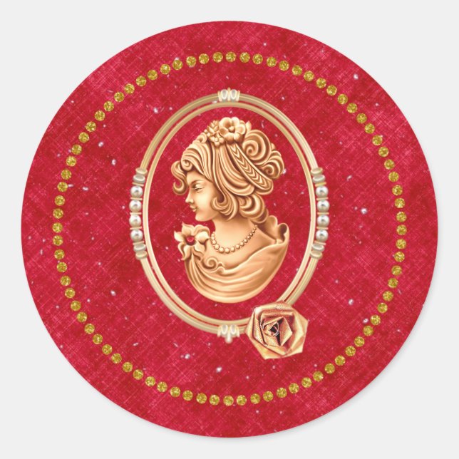 Red and Gold Vintage Cameo Sticker (Front)