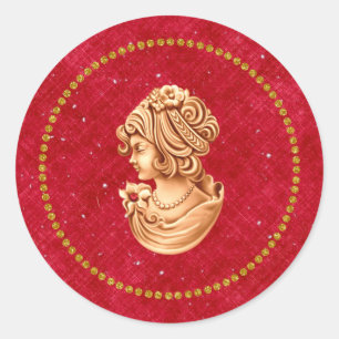 Red and Gold Vintage Cameo Sticker