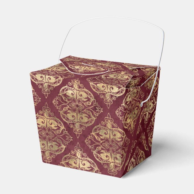 Red and Gold Vintage Damask Favour Box (Front Side)
