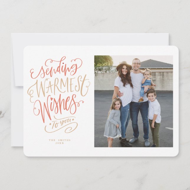Red and Gold Warmest Wishes Holiday Photo Card (Front)