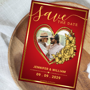 Red And Gold Wedding Theme Photo In Heart  Save The Date