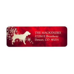 Red and Gold Winter Beagle Return Address